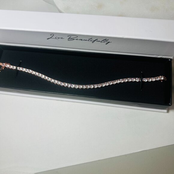 CZ Tennis Bracelet 18k Rose Gold-Plated Cate & Chloe Cubic Zirconia Crystals - Picture 5 of 7